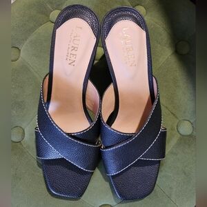 Lauren Ralph Lauren Black Textured Mules